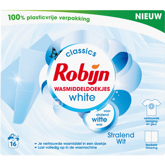 Robijn Wasmiddeldoekjes wit 16 wasb.