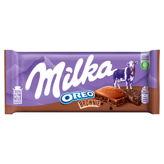 Foto van Milka Oreo brownie op witte achtergrond