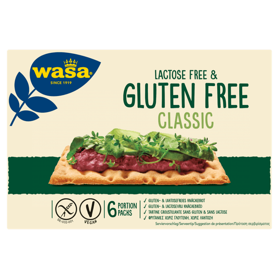 Foto van Wasa Knackebrod gluten- en lactosevrij op witte achtergrond