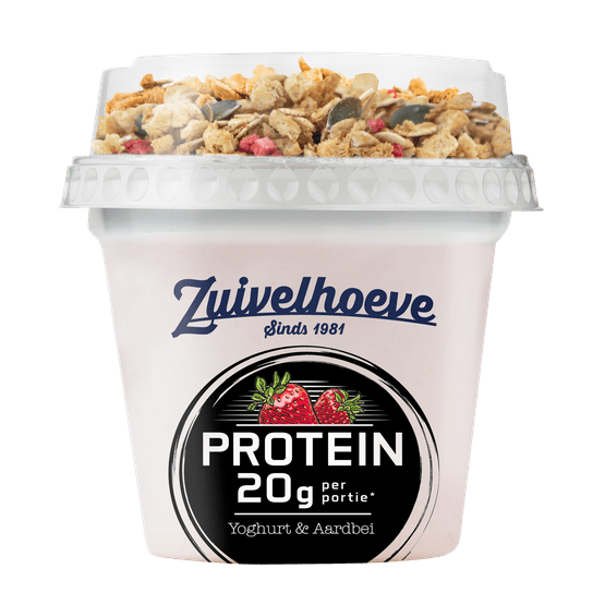 Foto van Zuivelhoeve High protein yoghurt aardbei op witte achtergrond