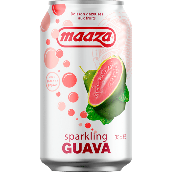Foto van Maaza Sparkling guava op witte achtergrond