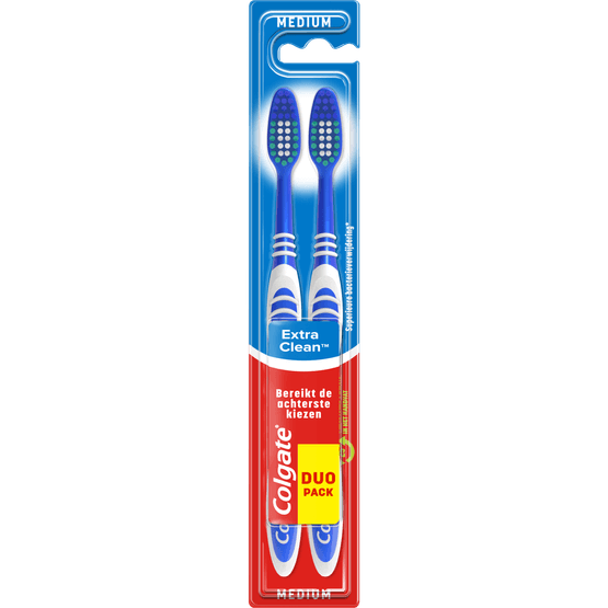 Foto van Colgate Tandenborstel extra clean 2 stuks op witte achtergrond