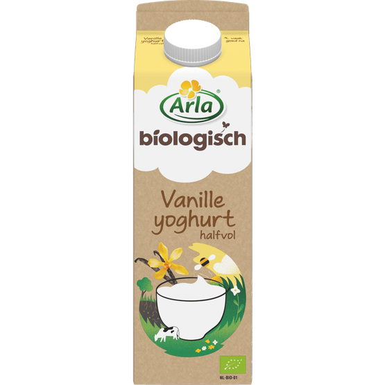 Foto van Arla Halfvolle yoghurt vanille op witte achtergrond
