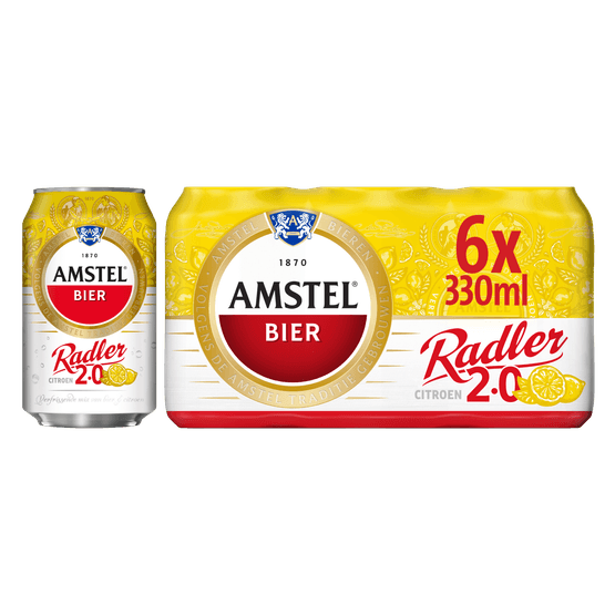 Foto van Amstel Radler citroen 6x33 cl op witte achtergrond