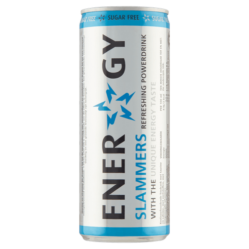 Foto van Slammers Energy drink sugar free op witte achtergrond