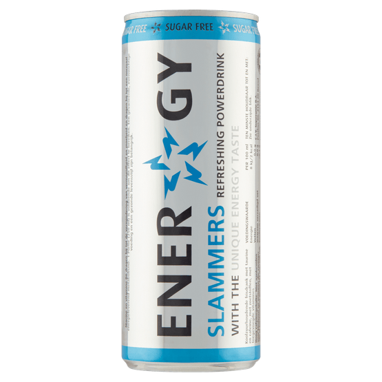 Foto van Slammers Energy drink sugar free op witte achtergrond