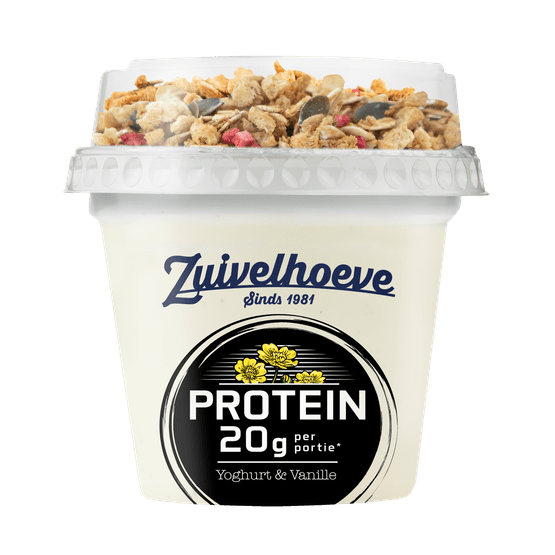 Foto van Zuivelhoeve High protein yoghurt to go vanille op witte achtergrond