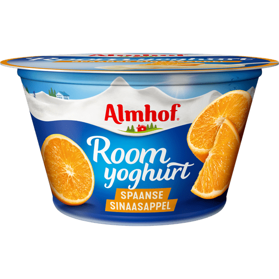 Foto van Almhof Roomyoghurt spaanse sinaasappel op witte achtergrond