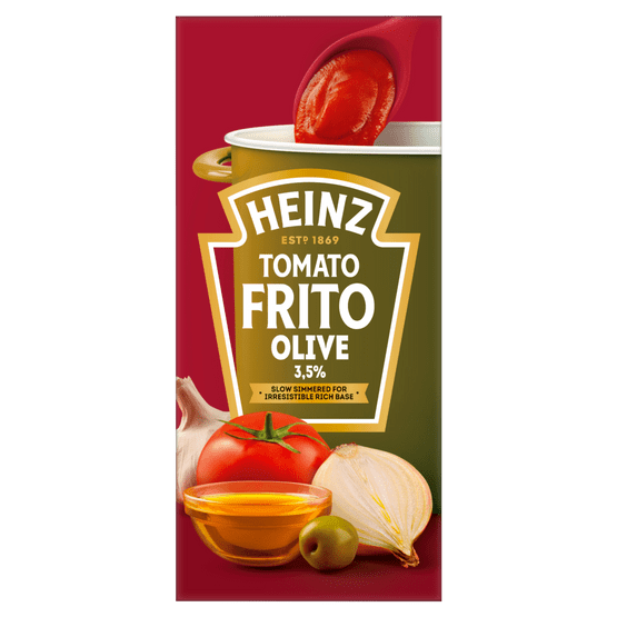 Foto van Heinz Tomato frito olive op witte achtergrond