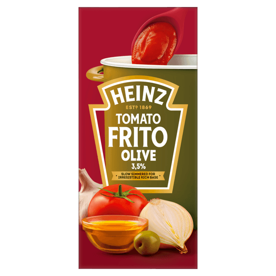 Foto van Heinz Tomato Frito olijf olie op witte achtergrond