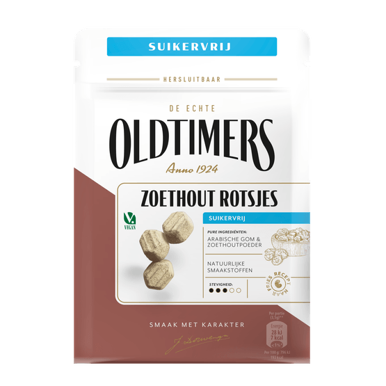 Foto van Oldtimers Zoethout rotsjes suikervrij op witte achtergrond