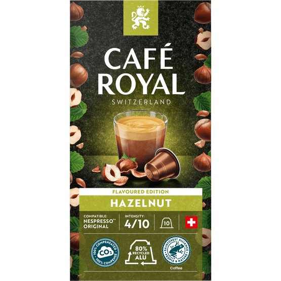 Foto van Café Royal Koffiecups hazelnut op witte achtergrond