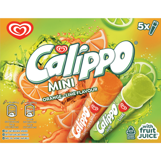 Foto van Ola Calippo mini orange lemon 5 stuks op witte achtergrond