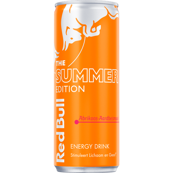 Foto van Red Bull Energy drink apricot strawberry op witte achtergrond
