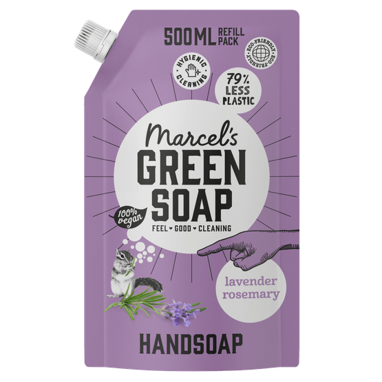 Foto van Green Soap Vloeibare zeeppomp navulling lavender & rosemary op witte achtergrond