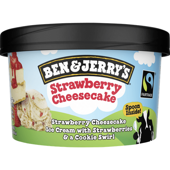 Foto van Ben & Jerry's Strawberry cheesecake op witte achtergrond