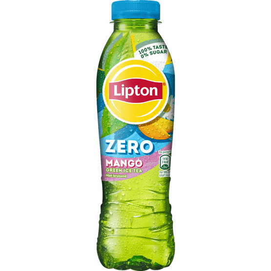 Foto van Lipton Ice tea green zero mango op witte achtergrond