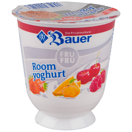 Foto van Bauer Roomyoghurt vruchten op witte achtergrond