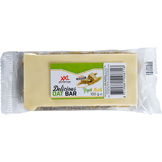 Foto van XXL NUTRITION Delicious oat bar yoghurt muesli op witte achtergrond