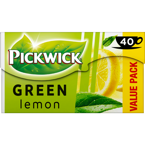 Foto van Pickwick Lemon groene thee voordeelpak op witte achtergrond