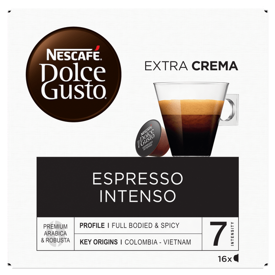 Foto van Nescafé Dolce gusto espresso intenso sterkte 7 op witte achtergrond