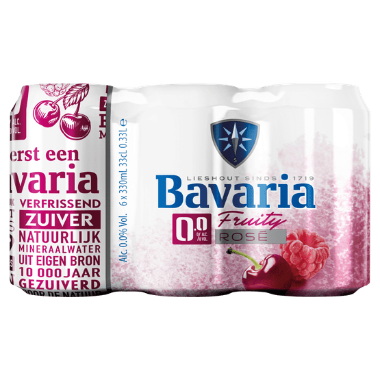 Foto van Bavaria Fruity rose bier alcoholvrij 6x33 cl op witte achtergrond