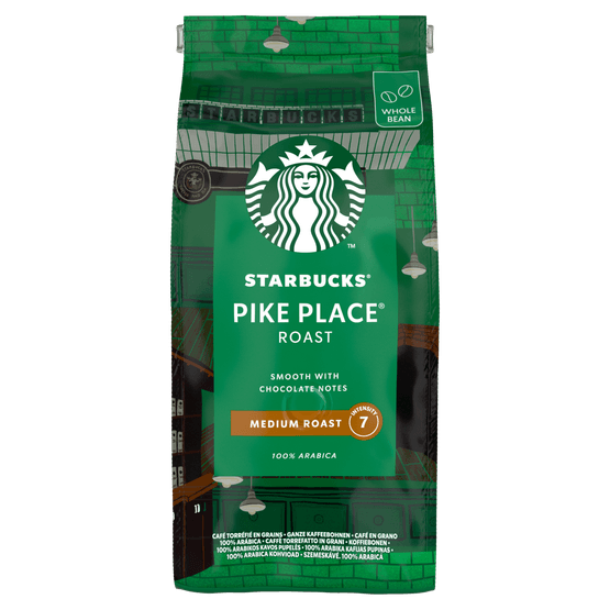 Foto van Starbucks Koffiebonen pike place medium roast op witte achtergrond