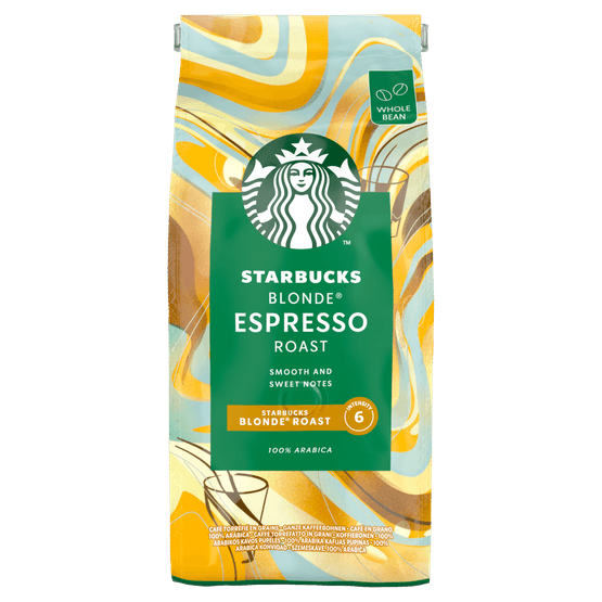 Foto van Starbucks Koffiebonen blonde espresso roast op witte achtergrond