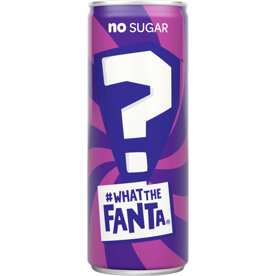 Foto van Fanta Whatthefanta no sugar op witte achtergrond