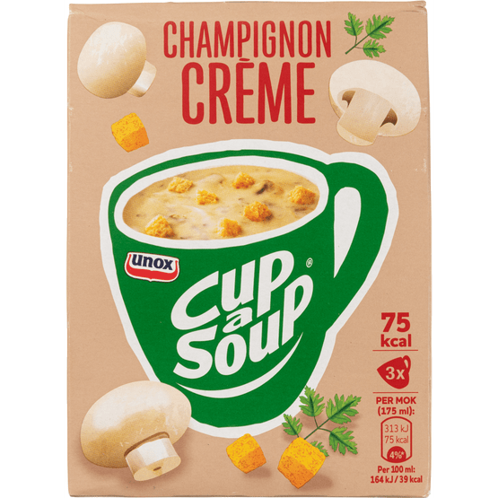 Foto van Unox Cup-a-soup champignon crème 3 stuks op witte achtergrond