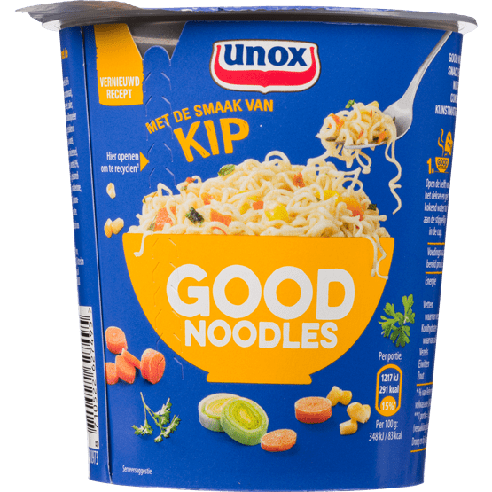 Foto van Unox Good noodles kip op witte achtergrond