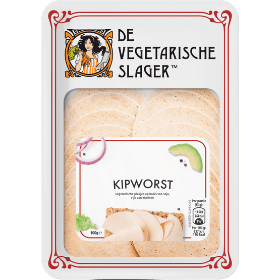 Foto van De Vegetarische Slager Kipworst vegetarisch op witte achtergrond