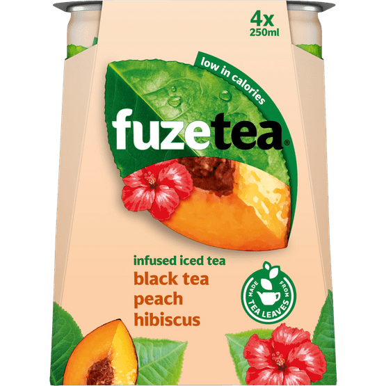 Foto van Fuze tea Ice tea perzik hibiscus 4x25 cl op witte achtergrond