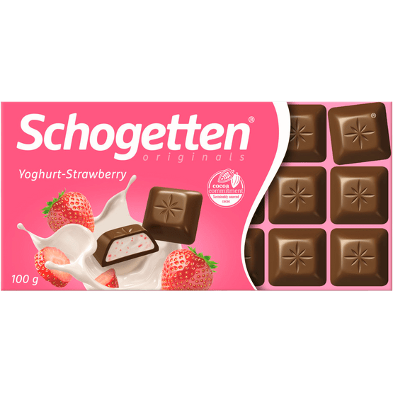 Foto van Schogetten Chocoladereep yoghurt-strawberry op witte achtergrond