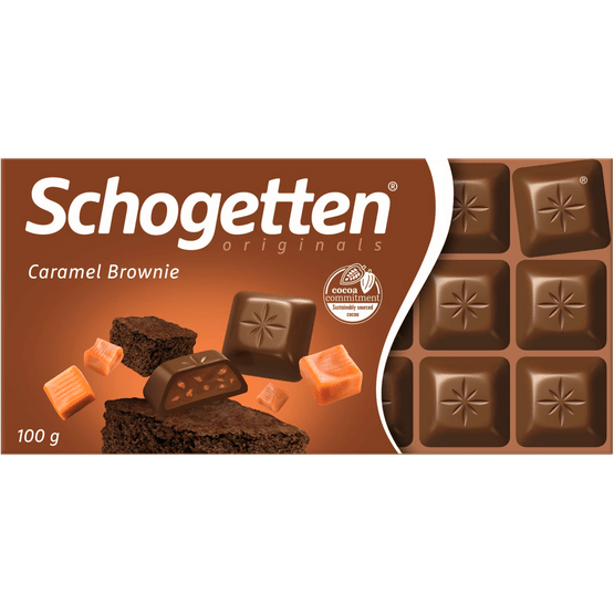 Foto van Schogetten Chocoladereep caramel brownie op witte achtergrond