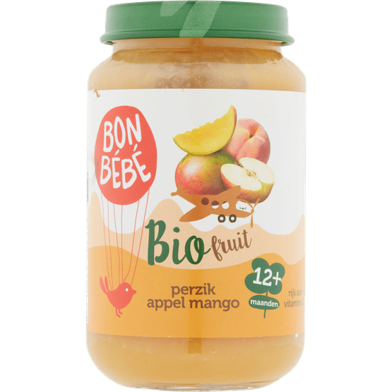 Foto van Bonbébé F1207 bio perzik appel mango op witte achtergrond