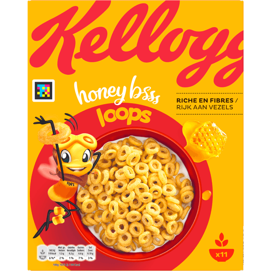 Foto van Kelloggs Gemengde volkorengraan honey loops op witte achtergrond