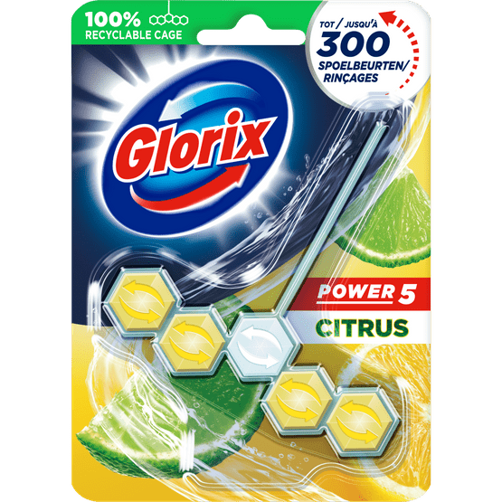 Foto van Glorix Toiletblok power citrus 5-ball op witte achtergrond