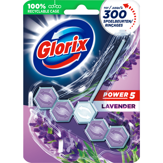 Foto van Glorix Toiletblok power lavendel 5-ball op witte achtergrond