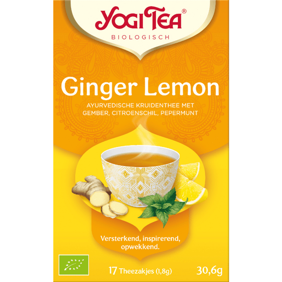 Foto van Yogi Tea Thee ginger lemon 17 zk. op witte achtergrond