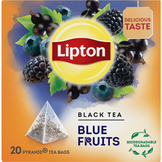 Foto van Lipton Vruchtenthee blue fruit 20 zk. op witte achtergrond