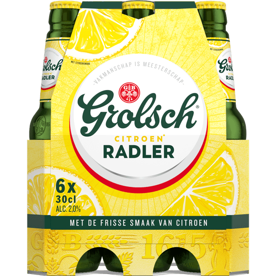 Foto van Grolsch Radler citroen 2% op witte achtergrond