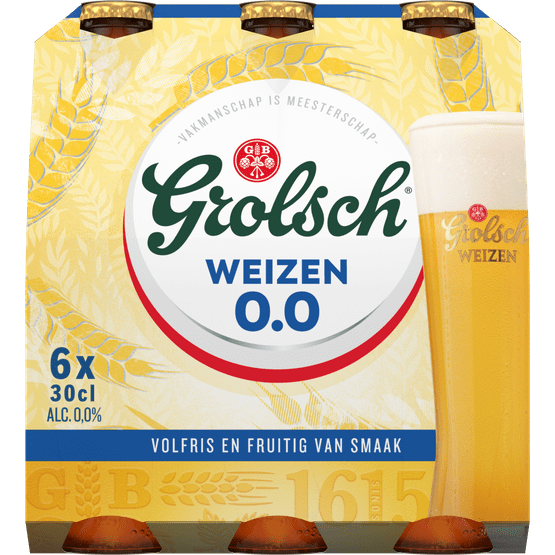 Foto van Grolsch Weizen alcoholvrij op witte achtergrond