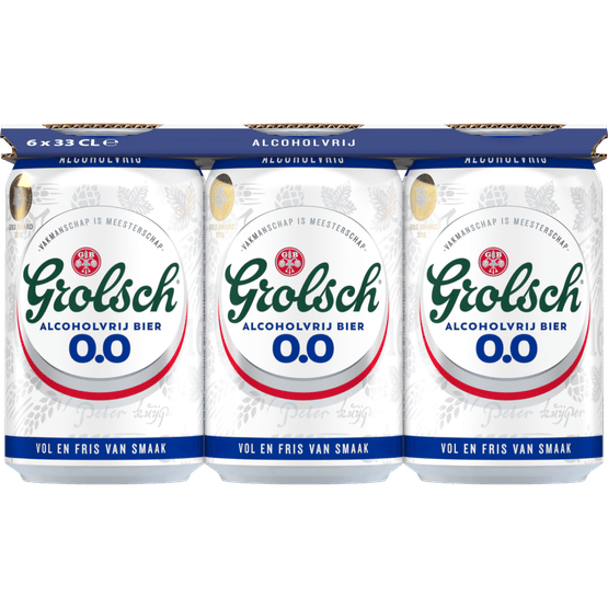 Foto van Grolsch Pilsener alcoholvrij 6x33 cl op witte achtergrond