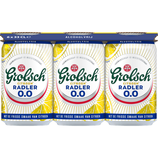 Foto van Grolsch Radler alcoholvrij citroen 6x33 cl op witte achtergrond