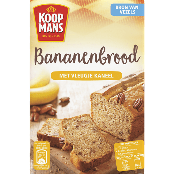 Foto van Koopmans Bananenbrood op witte achtergrond