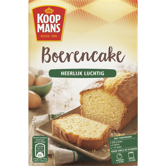 Foto van Koopmans Boerencake mix op witte achtergrond
