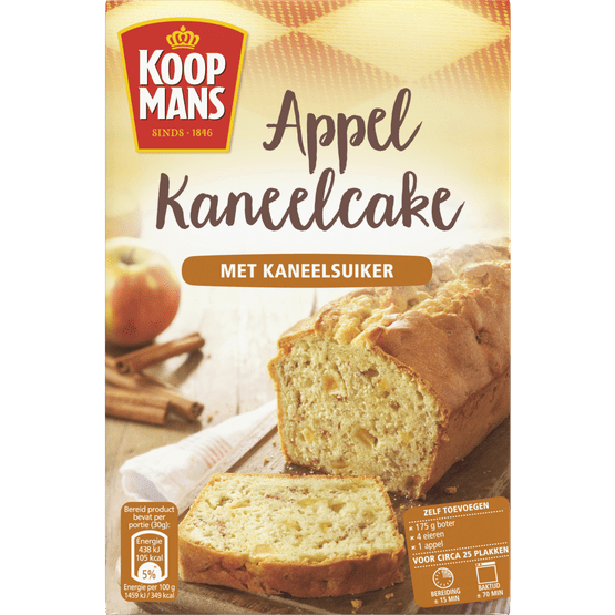 Foto van Koopmans Cake mix appel/kaneel op witte achtergrond