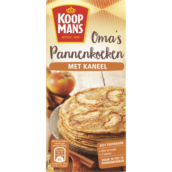 Foto van Koopmans Mix voor oma's pannenkoek kaneel op witte achtergrond
