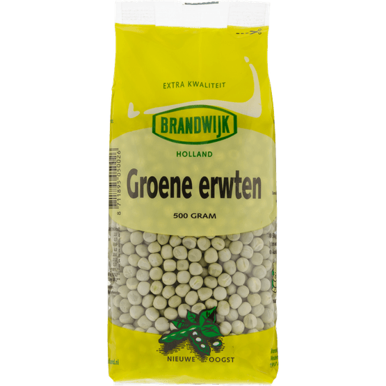 Foto van Brandwijk Groene erwten op witte achtergrond